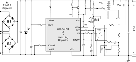 Figure 1. Traditional PoE PD interface and switching regulator without high-voltage device integration